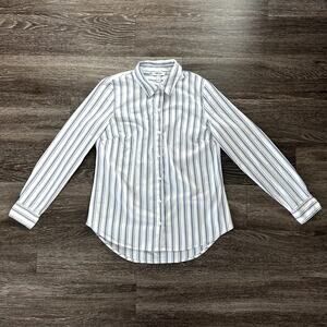 NWOT Nine West Striped Button Down Shirt Small Blue Long Sleeve Classic Work Top